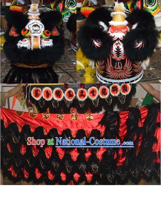 Traditional Black Long Wool Lion Dance Costume Complete Set