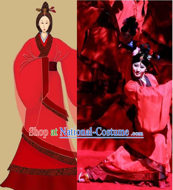 Ancient Chinese Red Imperial Dance Costumes for Women