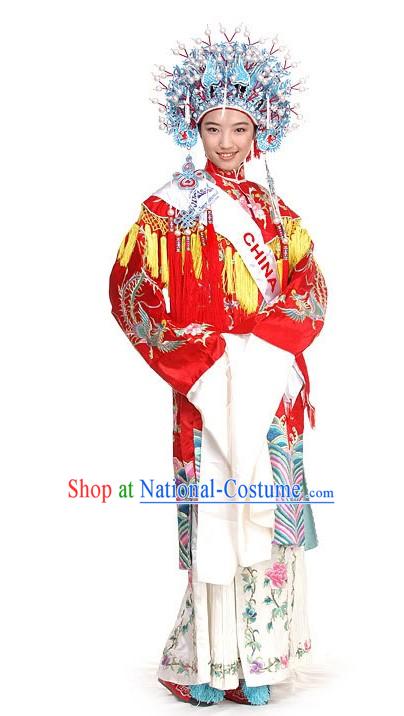 Traditional Chinese Beauty Peagant Contest Costumes and Phoenix Crown