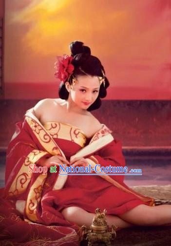 Ancient Chinese Imperial Concubine Red Costumes with Long Tail