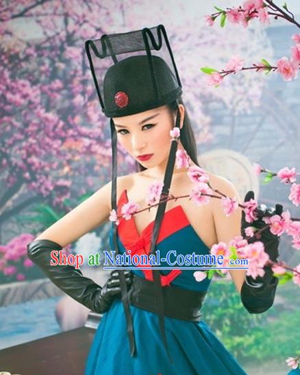 Modern Chinese Hanfu Stage Performance Costumes and Hat for Women