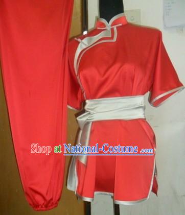 Traditional Chinese Red Silk Wu Shu Uniform