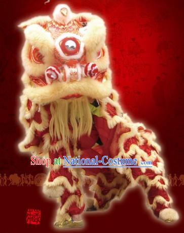 Top Red Celebration and Parade Long Wool Chinese Fut San Lion Dance Costumes Complete Set