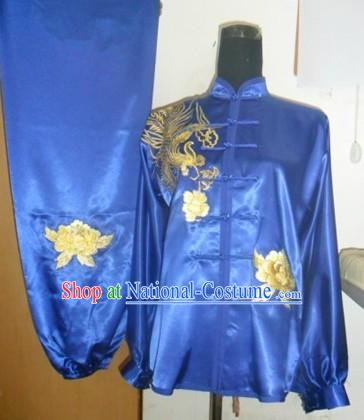 Traditional Chinese Blue Phoenix Silk Wu Shu Clothing