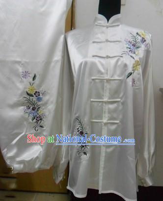 Chinese Long Sleeve Flower Silk Wushu Contest Suit