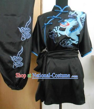 Chinese Classical Embroidered Dragon Silk Martial Arts Stage Performance Costumes