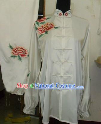 Chinese Embroidered Peony Silk Kung Fu Suit