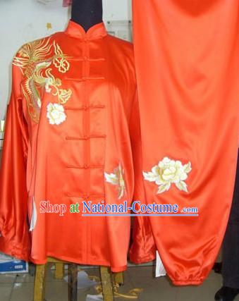 Chinese Red Silk Embroidered Dragon Kung Fu Suit