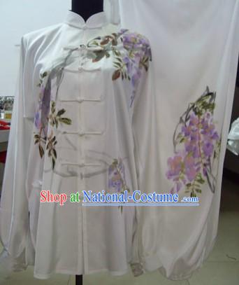 Chinese Puprle Flower Silk Kung Fu Dress Set