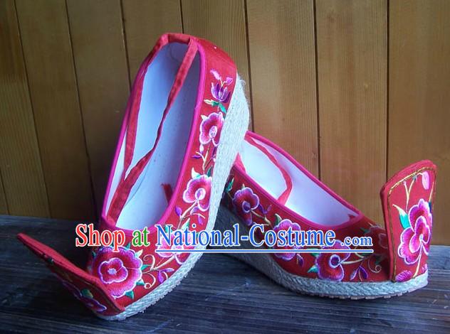 High Heel Embroidered Flower Wedding Shoes for Women