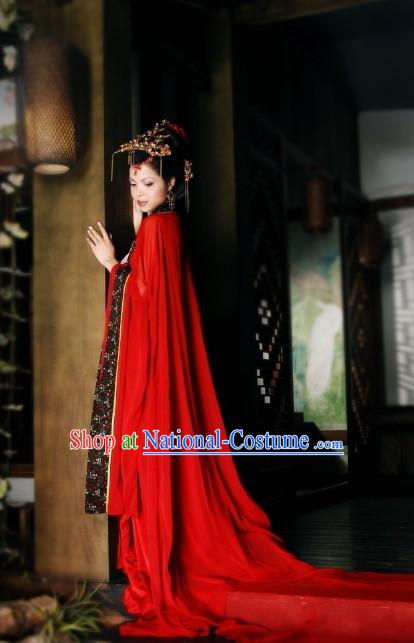 Ancient Chinese Red Bride Wedding Dress and Hair Accessories