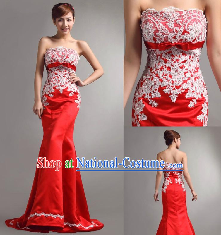 Stunning Chinese Red Bride Fish Tail Evening Dress