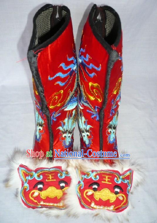 Chinese Hand Made Embroidered Dragon Tiger General Boots