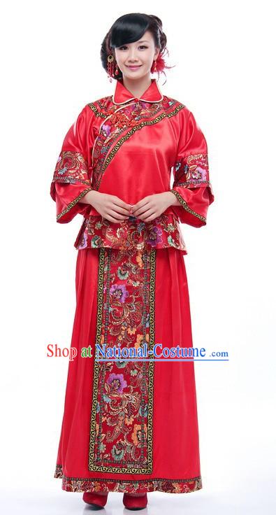 Traditional Chinese Mandarin Red Wedding Dress for Women