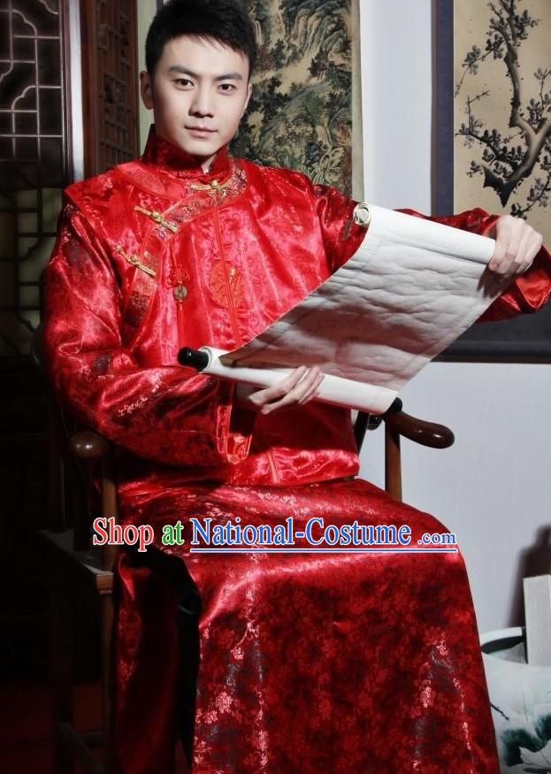 Traditional Chinese Red Wedding Clothing for Men