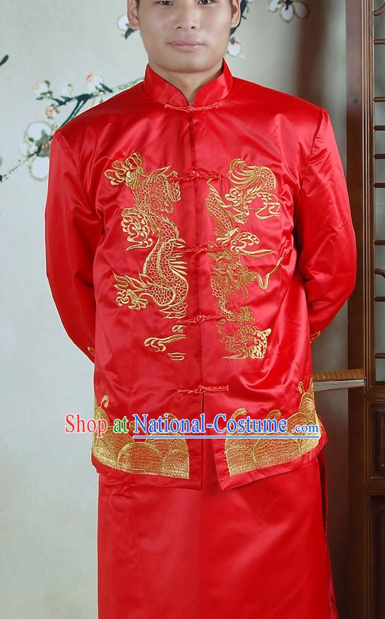 Traditional Chinese Red Dragon Wedding Dress