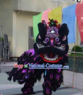 Black Long Wool FUT SAN Lion Dance Costume Complete Set