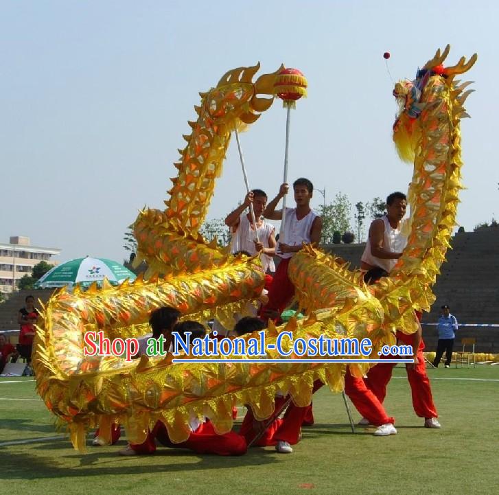 Shinning Golden Net Dragon Dance Head and Costumes Complete Set