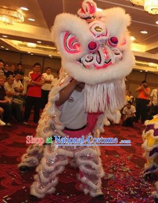 Professional White Wool Competition and Performance Lion Dance Costumes Complete Set