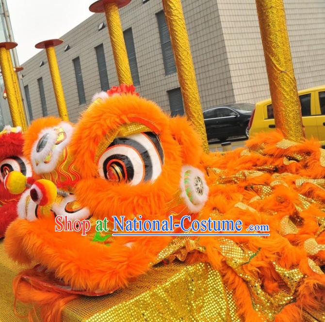 Supreme Luminous Orange Wool Lion Dance Costume Complete Set