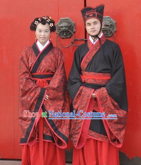 Traditional Chinese Wedding Ceremony Hanfu Dress 2 Sets for Men and Women