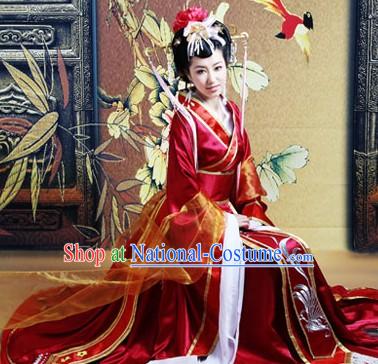 Ancient Chinese Princess Red Wedding Garment and Headgear Complete Set