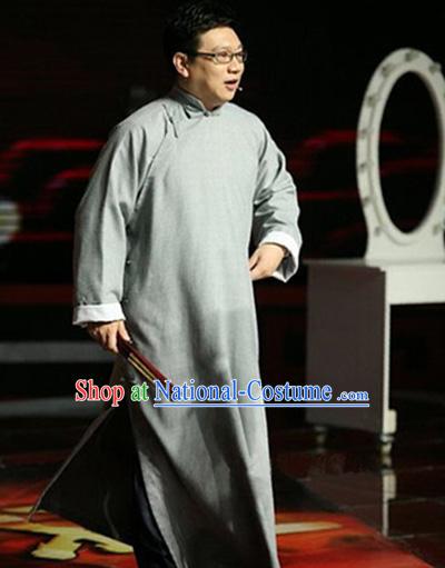 Traditional Chinese Minguo Cross-talk Long Robe for Men