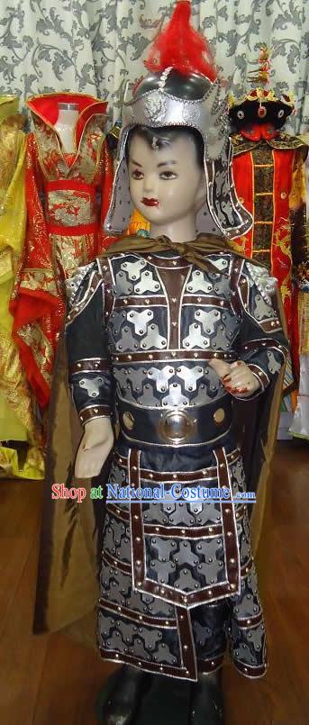 Ancient Chinese General Costume and Helmet Complete Set for Children