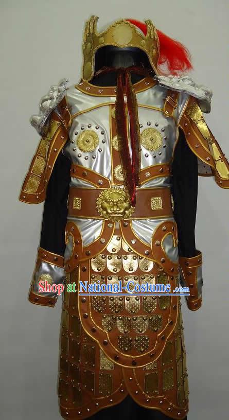 Ancient Chinese Knight General Armor Costumes and Hat for Men