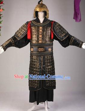 Ancient Chinese General Armor Costumes and Hat Complete Set