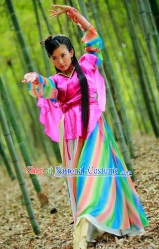 Ancient Chinese Swordswoman Rainbow Costumes Complete Set