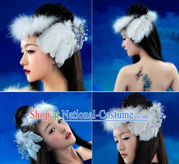 Chinese Classical White Feather Headpiece for Women