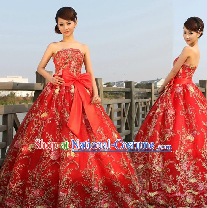 Chinese Lucky Red Wedding Evening Dress for Brides