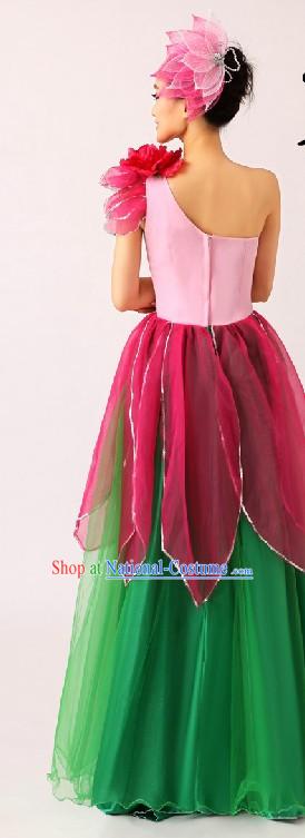 One Shoulder Lotus Dance Costume and Headpiece for Women