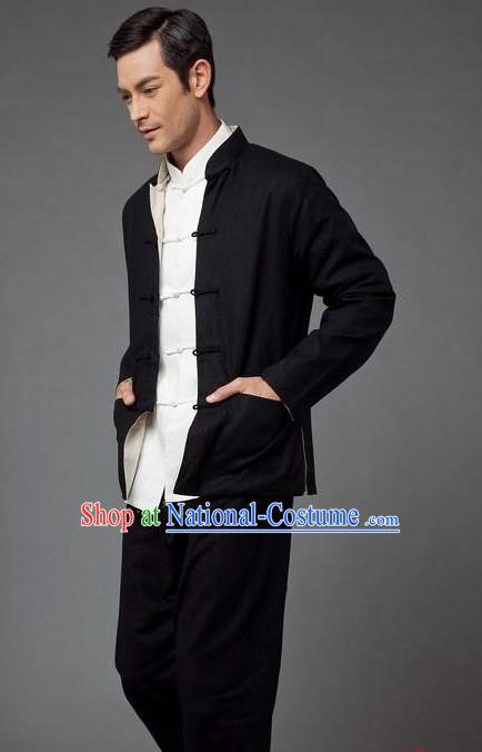 Black Bruce Lee Mandarin Style Kung Fu Practice and Performance Clothing for Men