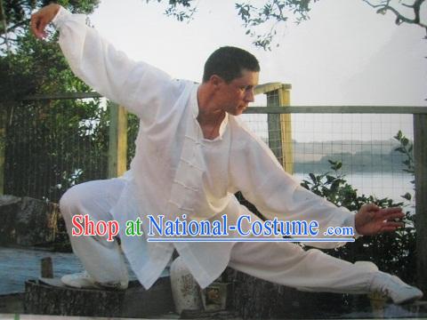 Traditional White Chinese Kung Fu Monk Clothes for Men