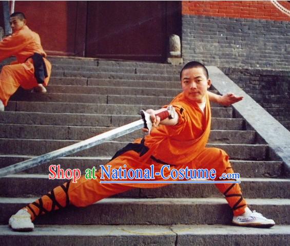 Orange Chinese Shaolin Kung Fu Monk Clothing for Men