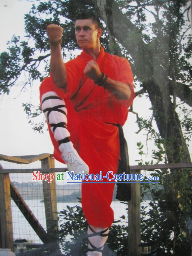 Orange Chinese Shaolin Kung Fu Monk Clothing for Men