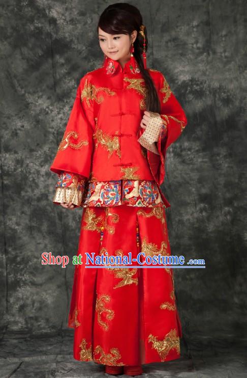 Traditional Chinese Royal Red Phoenix Wedding Suit for Brides