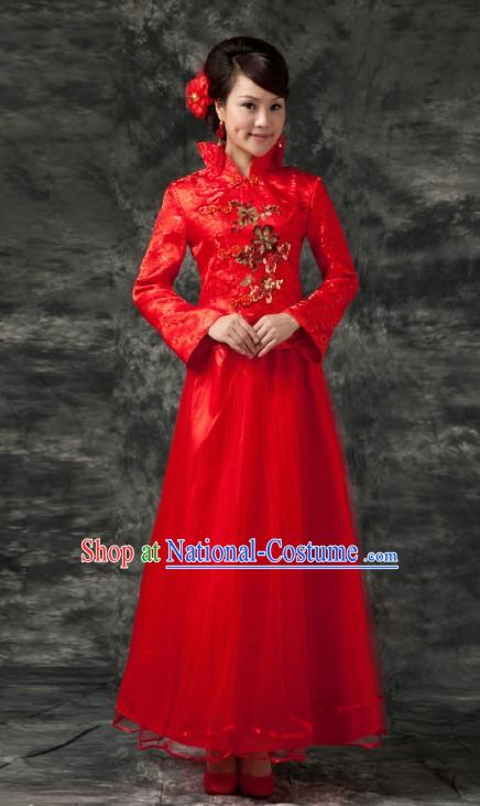 Traditional Chinese Red Wedding Skirt Clothes for Brides