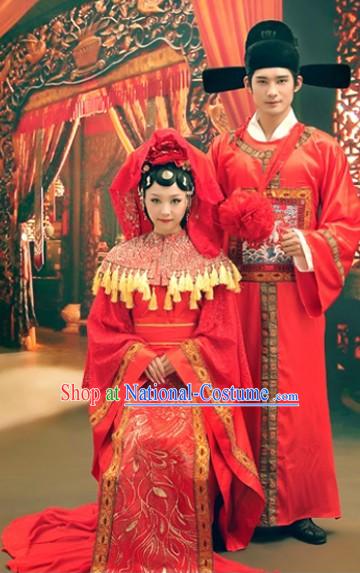 Ancient Chinese Red Wedding Dresses for Brides and Bridegrooms