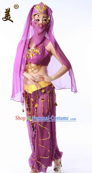 Purple Indian Dance Costume and Headpiece for Women