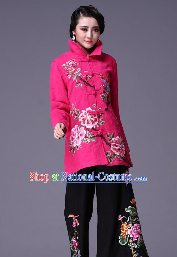 Chinese Classic Embroidered Flower Jacket and Pants for Women