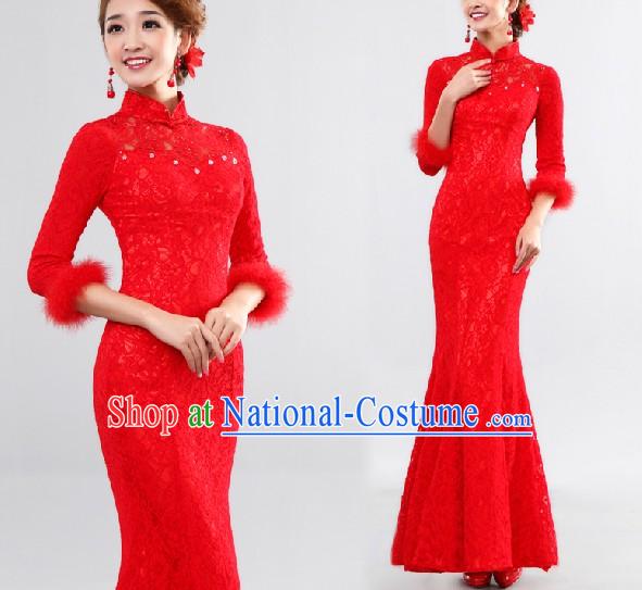 Lucky Red Wedding Qipao Style Wedding Dress for Brides