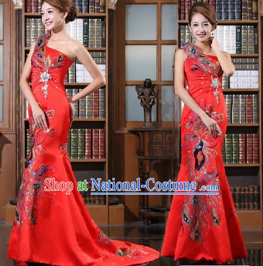 Lucky Red Phoenix Wedding Evening Dress for Brides