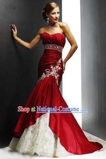 Fish Tail Chinese Style Red Evening Dress for Brides