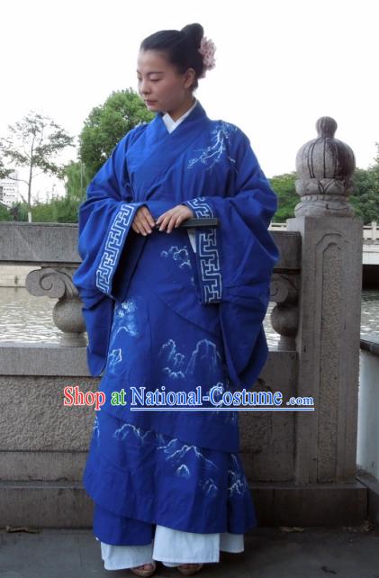 Hand Painted Moutain and Flower Quju Hanfu Clothing for Women