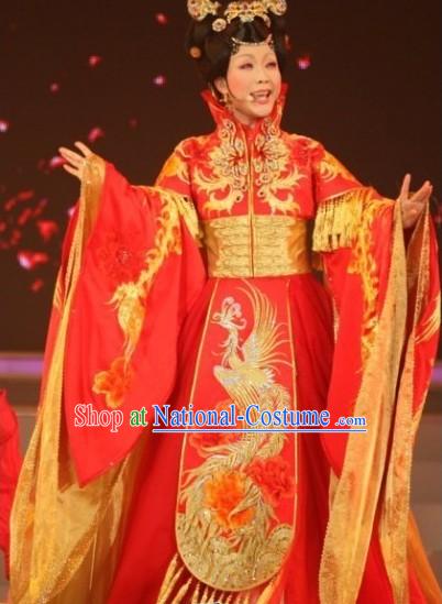 Stunning Completely Embroidered Phoenix Red Empress Clothing Wedding Dress Complete Set for Royal Family Brides