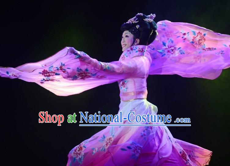 Embroidered Flower Wide Sleeve Purple Empress Dance Costumes