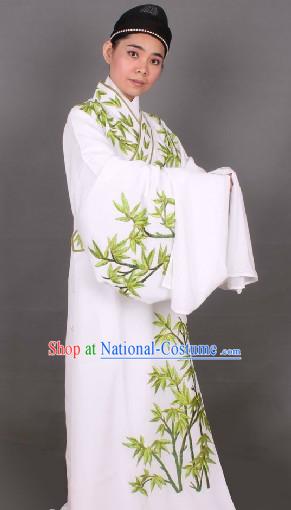 Ancient Chinese White Embroidered Bamboo Young Men Clothes